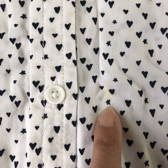 Beach Lunch Lounge White Black Heart Print Sleeveless Button Down Blouse Large - Picture 7 of 11